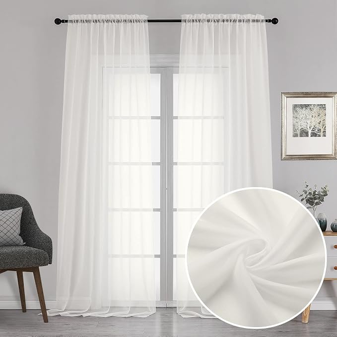 Chyhomenyc Extra Long Sheer Curtains 120 Inch, 2 Panels, Ivory | Light Filtering by Chyhomenyc