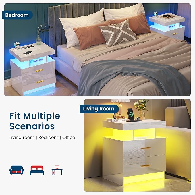 HNEBC Auto LED Nightstand with Wireless Charging Station & USB Ports, High - Image 8