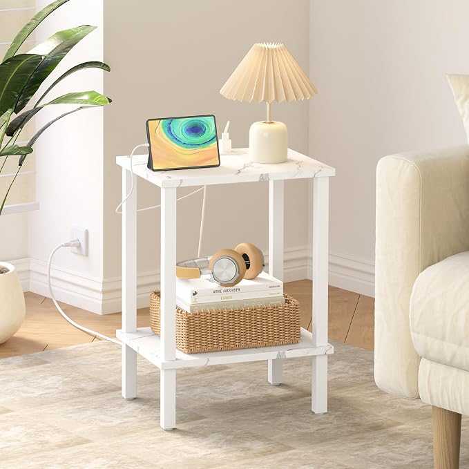 TUTOTAK End Table with Charging Station, Small Side Table, Nightstand Bedside - Image 2
