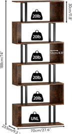 Yusong Geometric Bookcase, S Shaped Bookshelf 6-Tier Book Shelves - Image 3