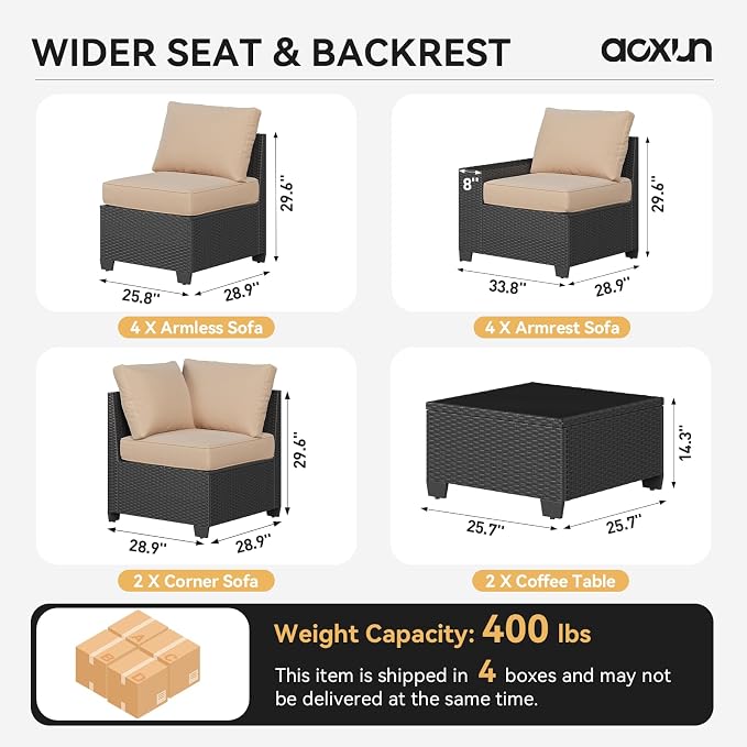 Aoxun Patio Furniture Set, Widen Armrests Wicker Outdoor Sectional - Image 6