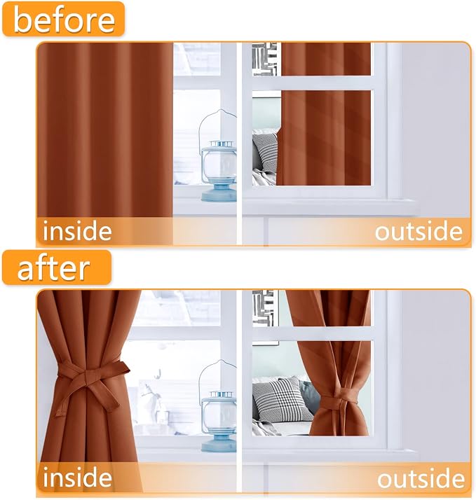 Fall Blackout Curtains for Bedroom Burnt Ochre 70 x 63 Inch 2 Panel | Thermal - Image 4