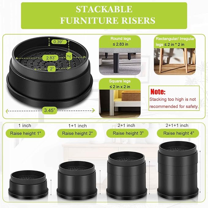 4 Pack Furniture Risers 1 Inch, Adjustable Bed Risers Heavy Duty - Image 2