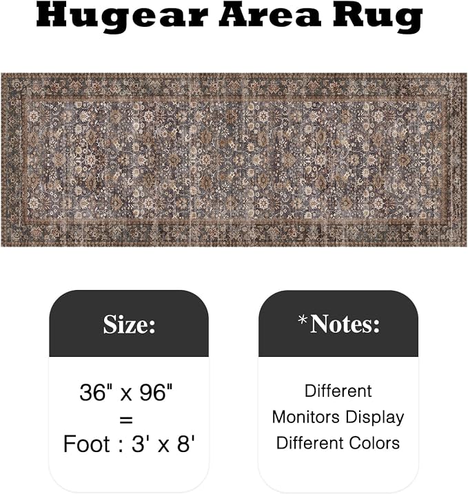 3x8 Brown Blue Vintage Floral Washable Runner Rug - Image 2