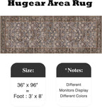 3x8 Brown Blue Vintage Floral Washable Runner Rug - Image 2