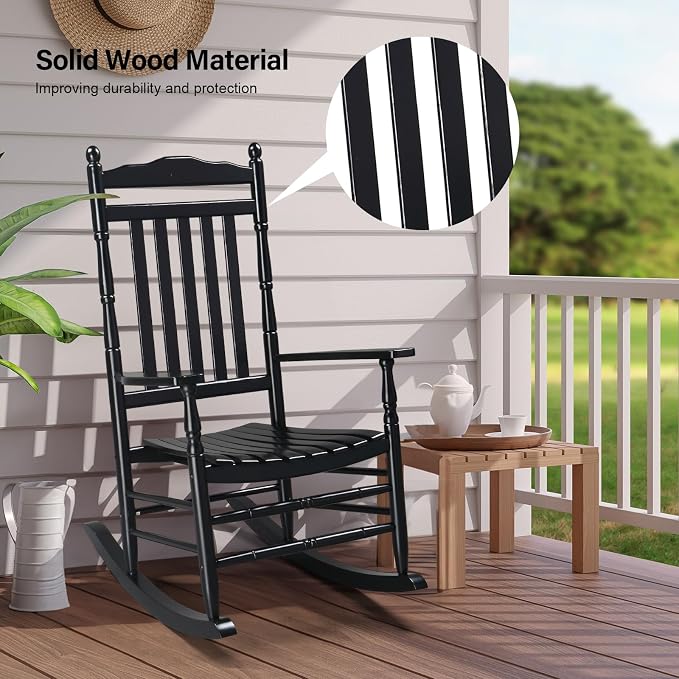 VINGLI Wooden Rocking Chair Outdoor Set of 2, Patio Rockers - Image 6