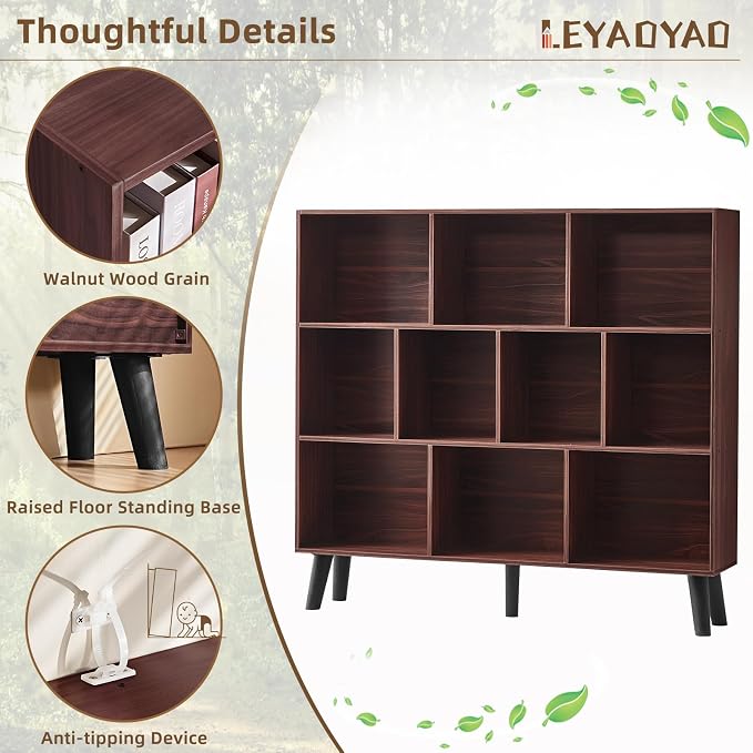 LEYAOYAO 10 Cube Bookshelf, 3 Tier Modern Wide Bookcase - Image 3