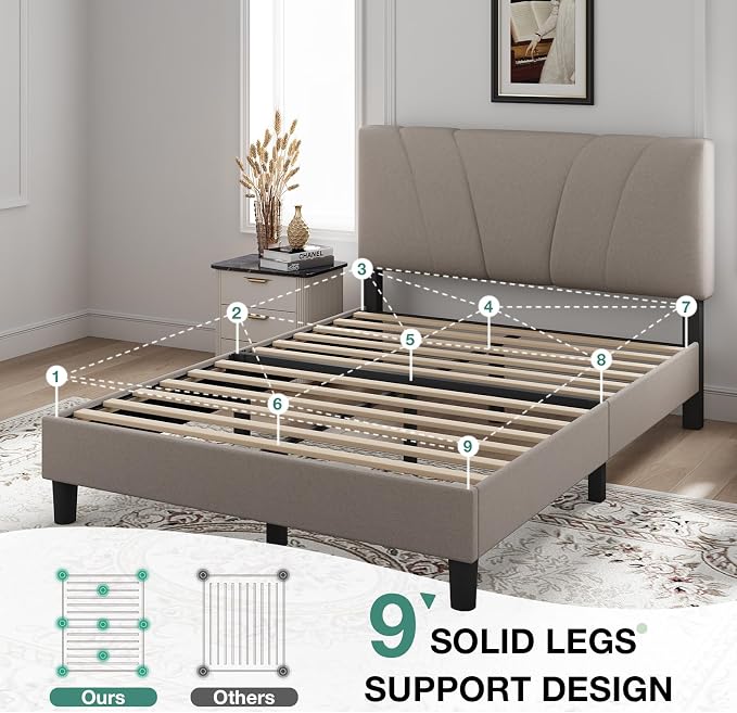 Novilla Queen Bed Frame with Headboard, Bed Frame Queen Size with Wood Slats - Image 8