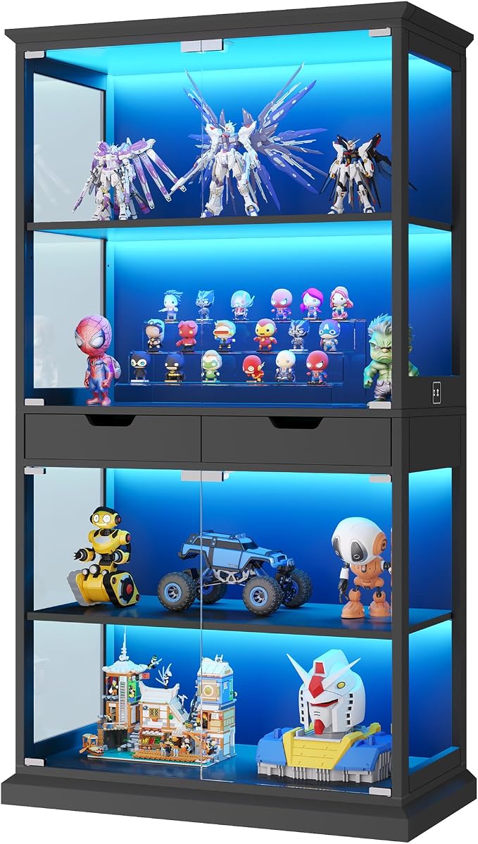 Jocoevol Display Cabinet with Glass Doors, 4-Tier Glass Display Case with Human - Image 8
