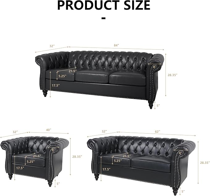 AVZEAR Chesterfield Loveseat Sofa, Upholstered Sofa Modern 2 Seater Couch Sofa - Image 2