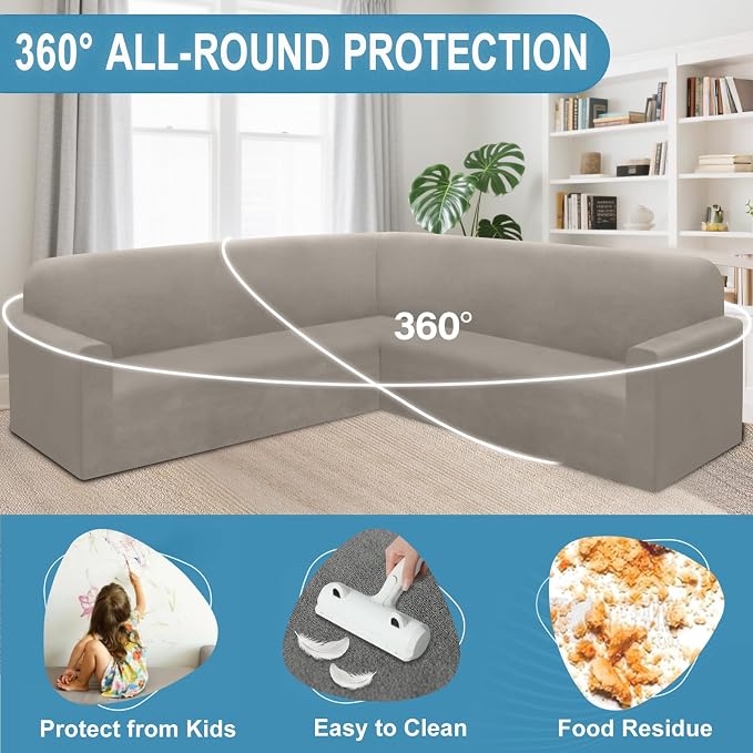 HDCAXKJ Corner Sectional Couch Covers Velvet Stretch L Shape Sofa Cover Soft - Image 5