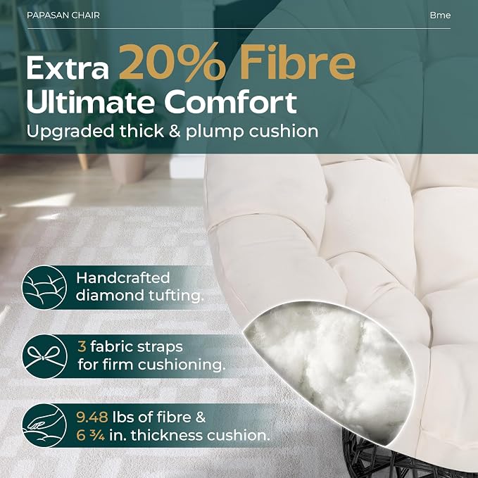 Bme 40" Ergonomic Wicker Papasan Chair - Image 3