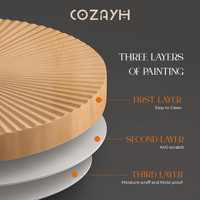 COZAYH 2-Piece Round Nesting Coffee Table Set, Natural Wood Top - Image 6