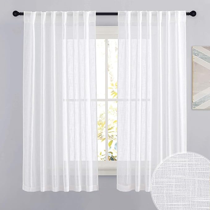 RYB HOME Linen Semi Sheer Curtains 63 inch Length by RYBHOME