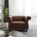 Living Room Chair, Modern Leather Chesterfield Sofa Chair, Mid Century Single - Image 3
