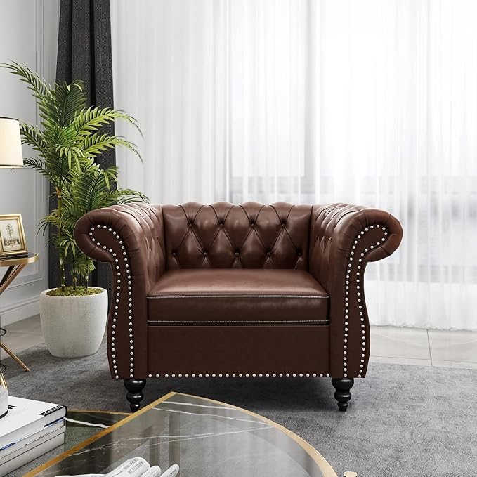 Mid-Century Sofa Chair, Faux Leather Accent Chair - Image 3
