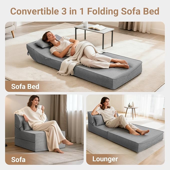 BeBen Folding Sofa Bed Chair, Convertible Sleeper Chair Futon Couch, Foldable - Image 4
