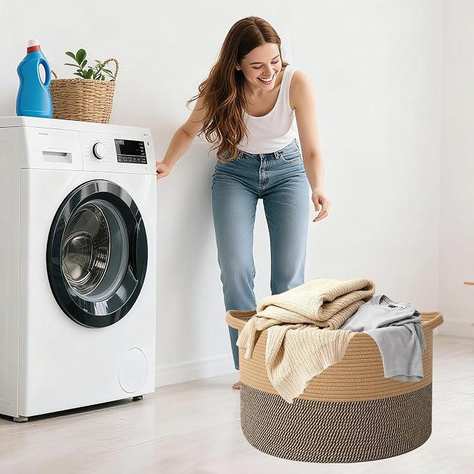115L Extra Large Blanket Basket, Woven Rope Laundry Basket Hamper - Image 7