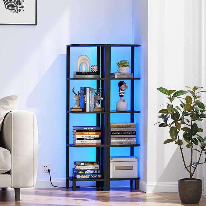 TUTOTAK Corner Shelf with LED Light, 5-Tier Corner Bookshelf - Image 7