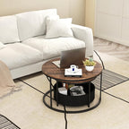 Tangkula Round Nesting Coffee Table Set of 2, Wooden Center End Table - Image 8