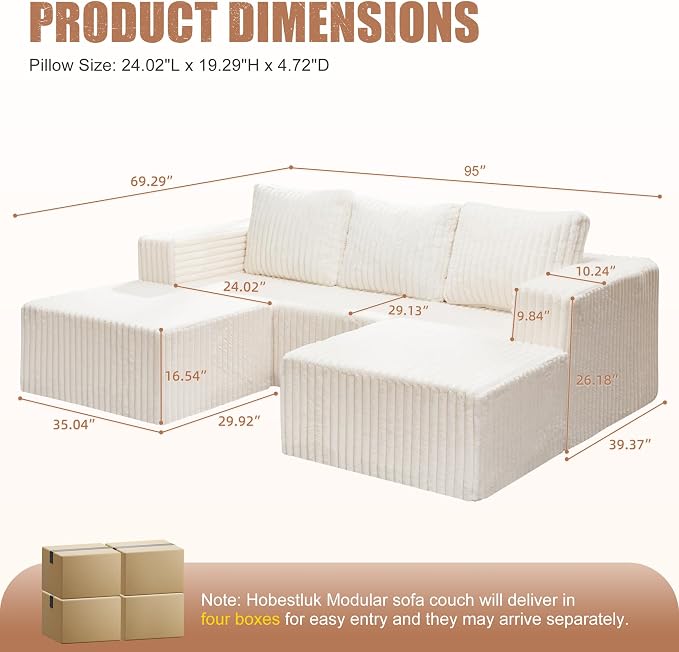 Hobestluk Modular Sectional Sofa Memory Foam Couch Oversized Sectional Sofa - Image 2