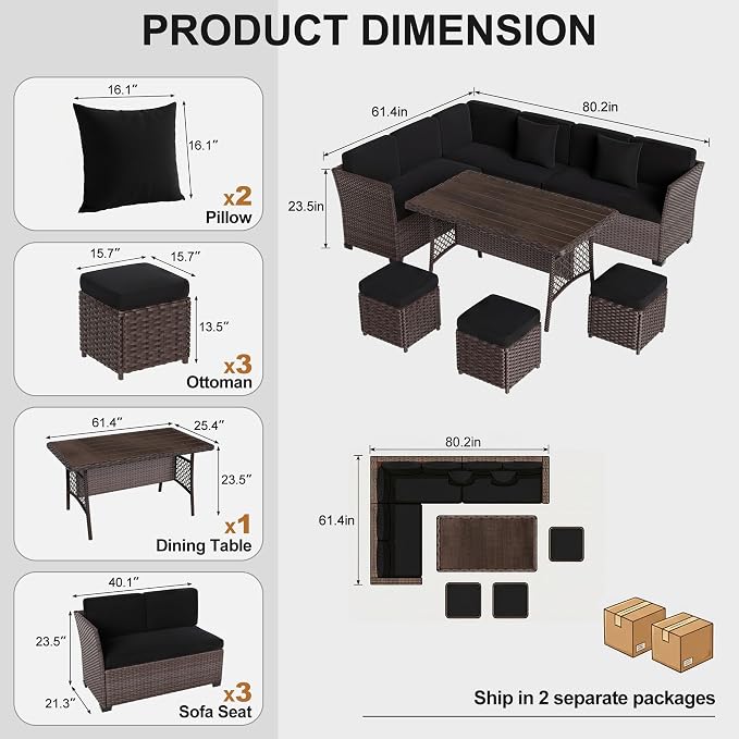 LOUVIXA 7 Pieces Patio Furniture Set, Outdoor Patio Furniture, Wicker - Image 2