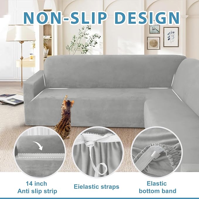 HDCAXKJ Corner Sectional Couch Covers Velvet Stretch L Shape Sofa Cover Soft - Image 4