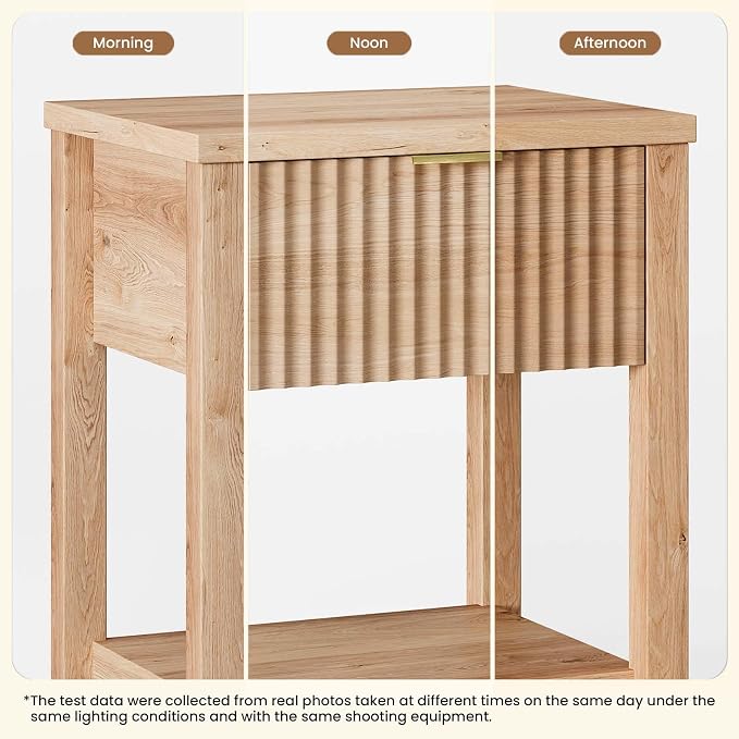Fluted Night Stand with Golden Handle, Bedside Table with Storage Shelf - Image 5