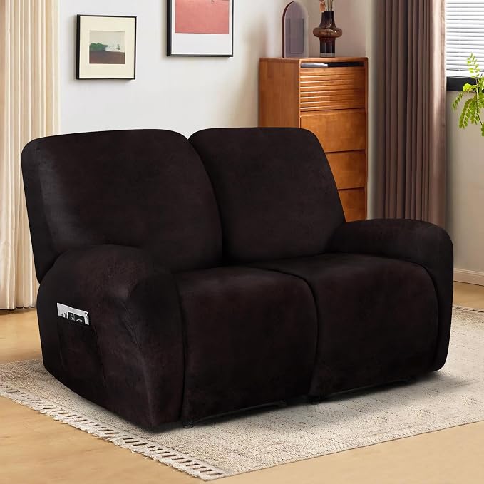 ANARACHON Leather Look Loveseat Recliner Cover, 6-Pieces Stretch Dual Recliner - Image 6