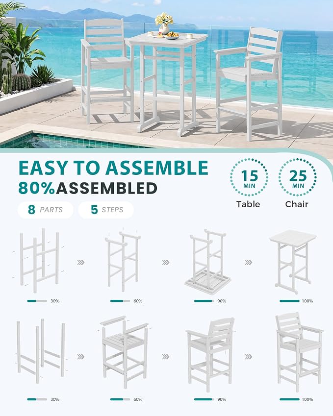 SERWALL 5 Pieces Adirondack Bar Chairs Set, HDPE Adirondack Barstools Chairs - Image 7
