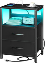 Yoobure Nightstand with Charging Station, LED Night Stand with Fabric Drawers by Yoobure