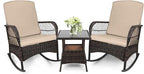 LEVELEVE 3 pcs Rocking Bistro Set Conversation Chairs PE Wicker Outdoor Rocking by Enjoyyourlife