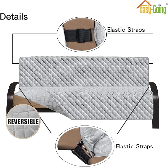 Easy-Going Reversible Couch Cover, Large Futon Sofa, Light Gray/Light Gray | - Image 3
