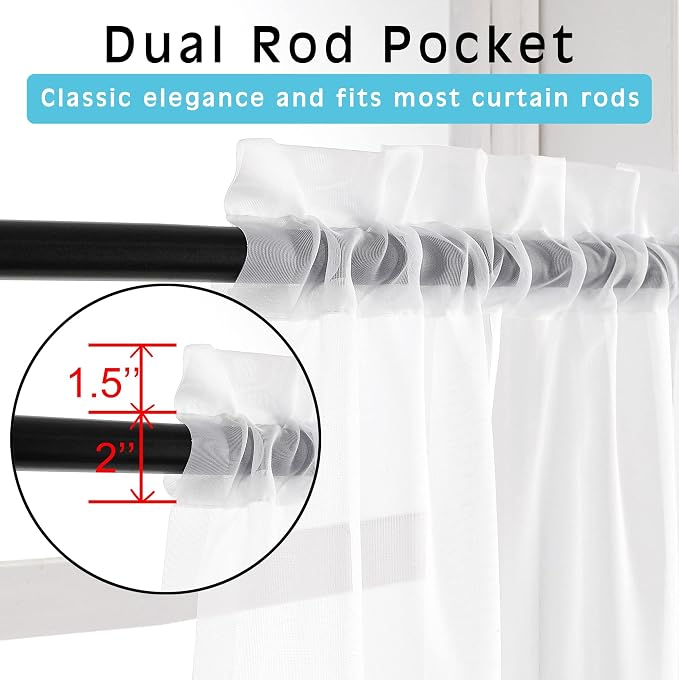 White Sheer Window Curtains 144 inch Extra Long 2PCS, Airy Scarf Drapes - Image 2