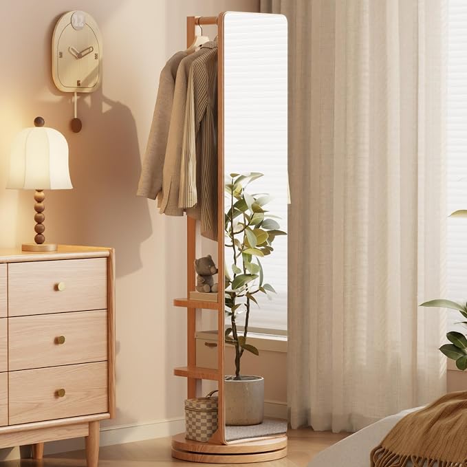WoodsWhisper Full Length Mirror Coat Rack Solid Wood Floor Mirror 66"x12" Full by Unknown