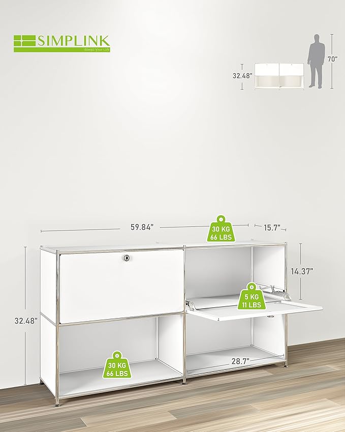 Metal Sideboard with 2 Flap Doors, DIY Modern Home Furnishing, Foyer - Image 3