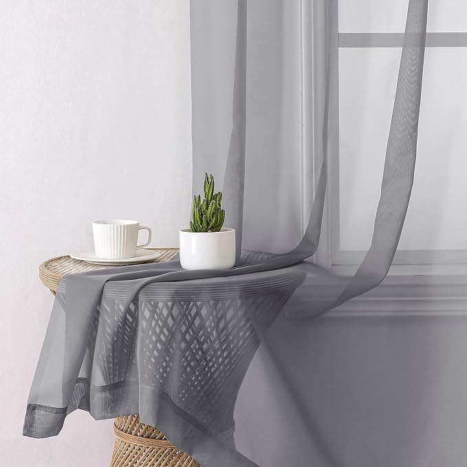 Charcoal Grey Sheer Curtains 90 Inches Long 2 Panels, Light Filtering Voile - Image 4