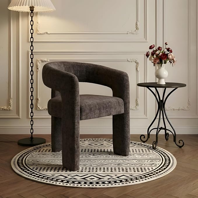 Modern Chenille Barrel Dining Chair Upholstered Fabric Dining Room Chair by QUINJAY