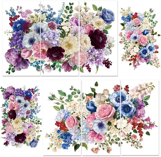 6 Sheets Watercolor Flower Rub on Transfers by BEUNITONE