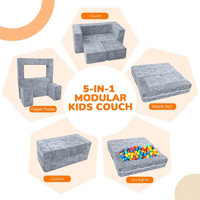 MeMoreCool Kids Sofa Couch, Glow-in-the-Dark Plush Cover, Convertible Foam - Image 4
