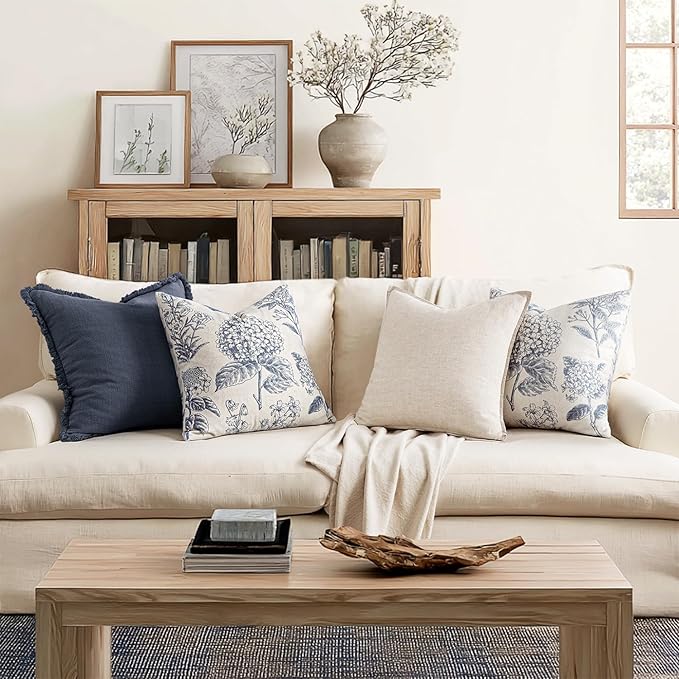 Set of 2 Decorative Floral Pillow Covers 20x20 Inch Light Blue | Neutral - Image 4