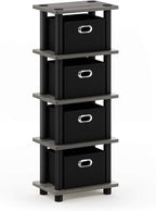FURINNO Turn-N-Tube LACi 4-Bins System Rack, French Oak Grey/Black by Furinno-FitsYourSpaceFitsYourBudget