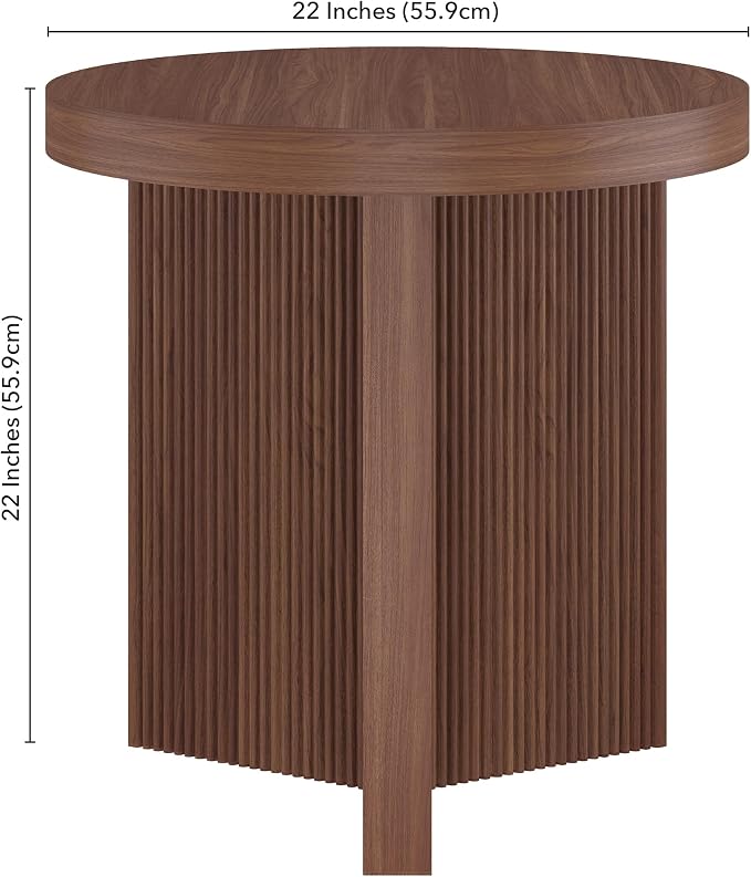 Henn&Hart 22'' Fluted Scandinavian Round End Table Ribbed Side Table, Nightstand - Image 3