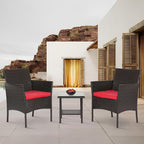 FDW 3 Piece Bistro Conversation Set Patio Brown Wicker Chairs Furniture Outdoor - Image 7