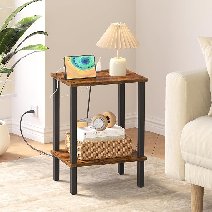 TUTOTAK End Table with Charging Station, Side Table with USB Ports and Outlets - Image 2