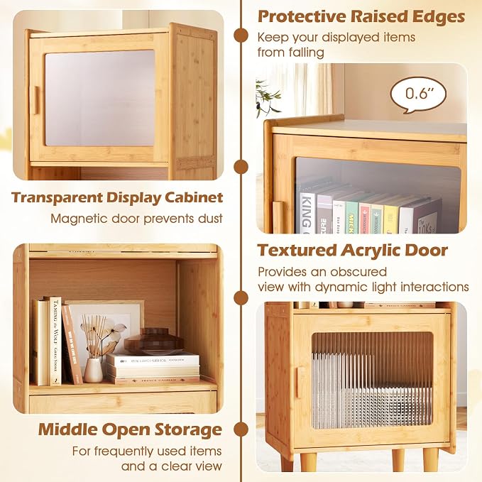 Giantex Bamboo Storage Cabinet, 3-Cube Bookcase, Freestanding Liquor Display - Image 6