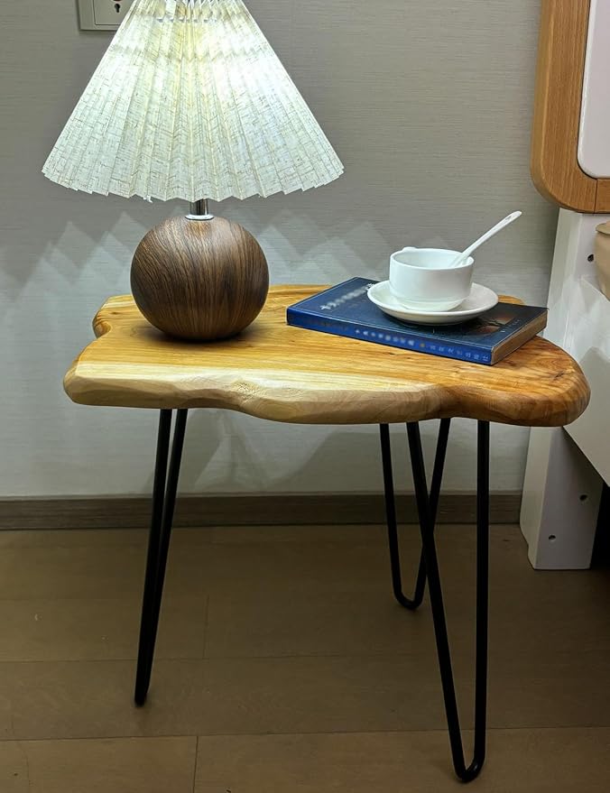 Rustic Solid Wood Live Edge Style End Table, Natural Wood Side Table - Image 9