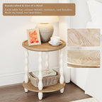 Round End Table, 2-Tier Farmhouse End Table, 18.5'' Handcrafted Weathered Look - Image 8