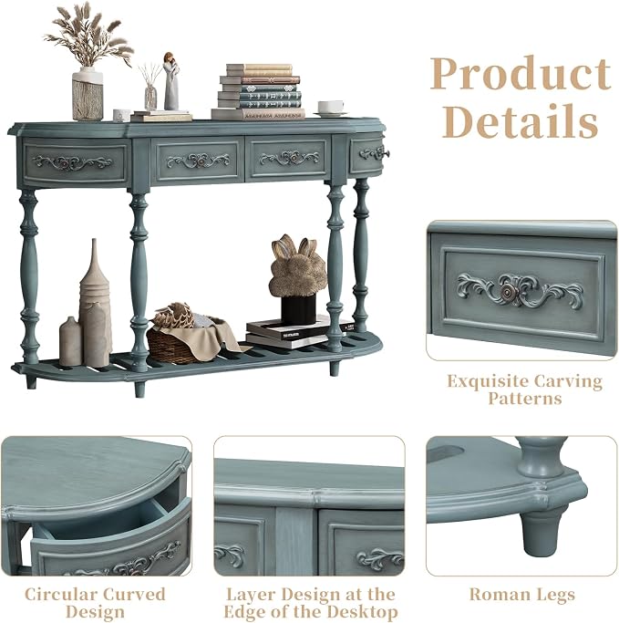 Retro Curved Console Table, Antique Blue - Image 4