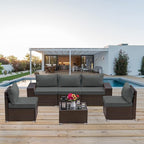 Kullavik Outdoor Patio Furniture Set 6 Pieces Sectional Rattan Sofa Set Brown - Image 7